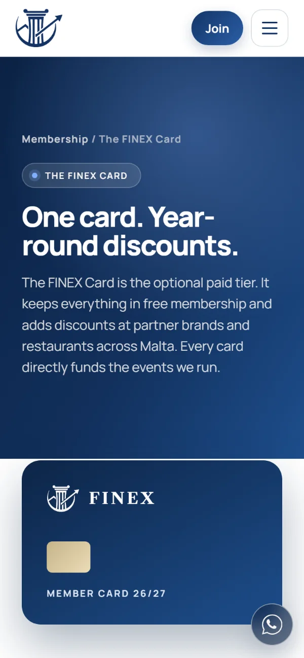 The FINEX Card page on a phone