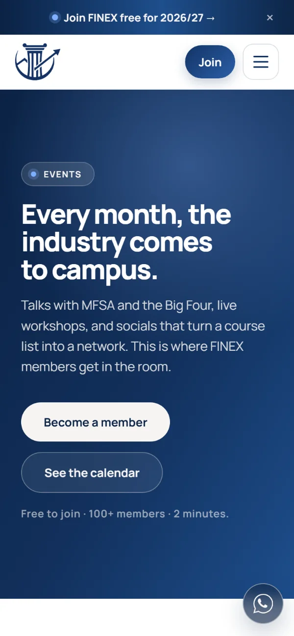FINEX events page on a phone
